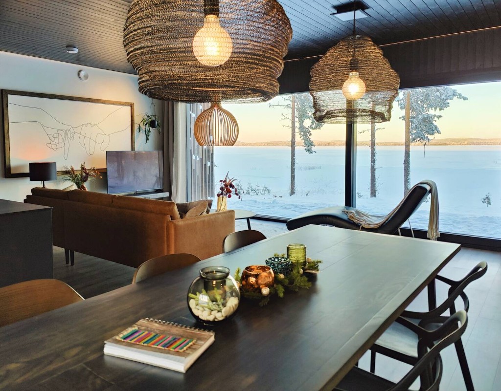 Open living space with panoramic winter views