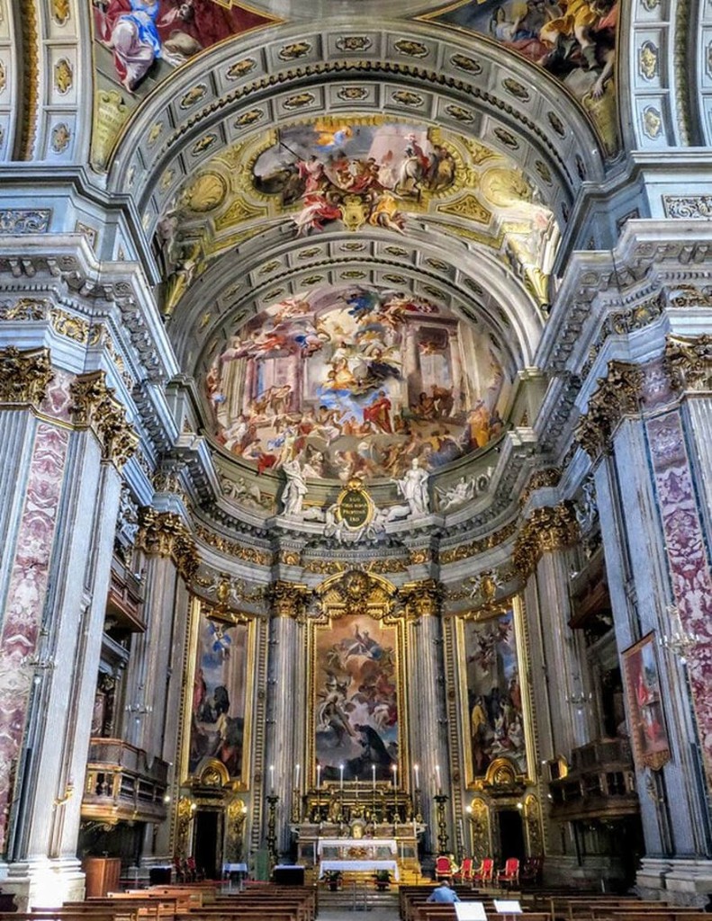Baroque nave and ceiling of the Church of St. Ignatius of Loyola, Rome