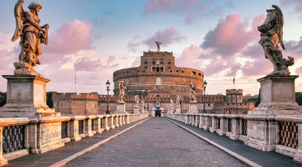 Castel Sant’Angelo and Ponte Sant’Angelo at dusk, Rome