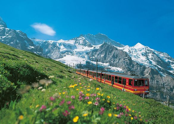 GoldenPass Express train and Lake Brienz alpine scenery