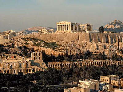 The Acropolis above Athens at golden hour