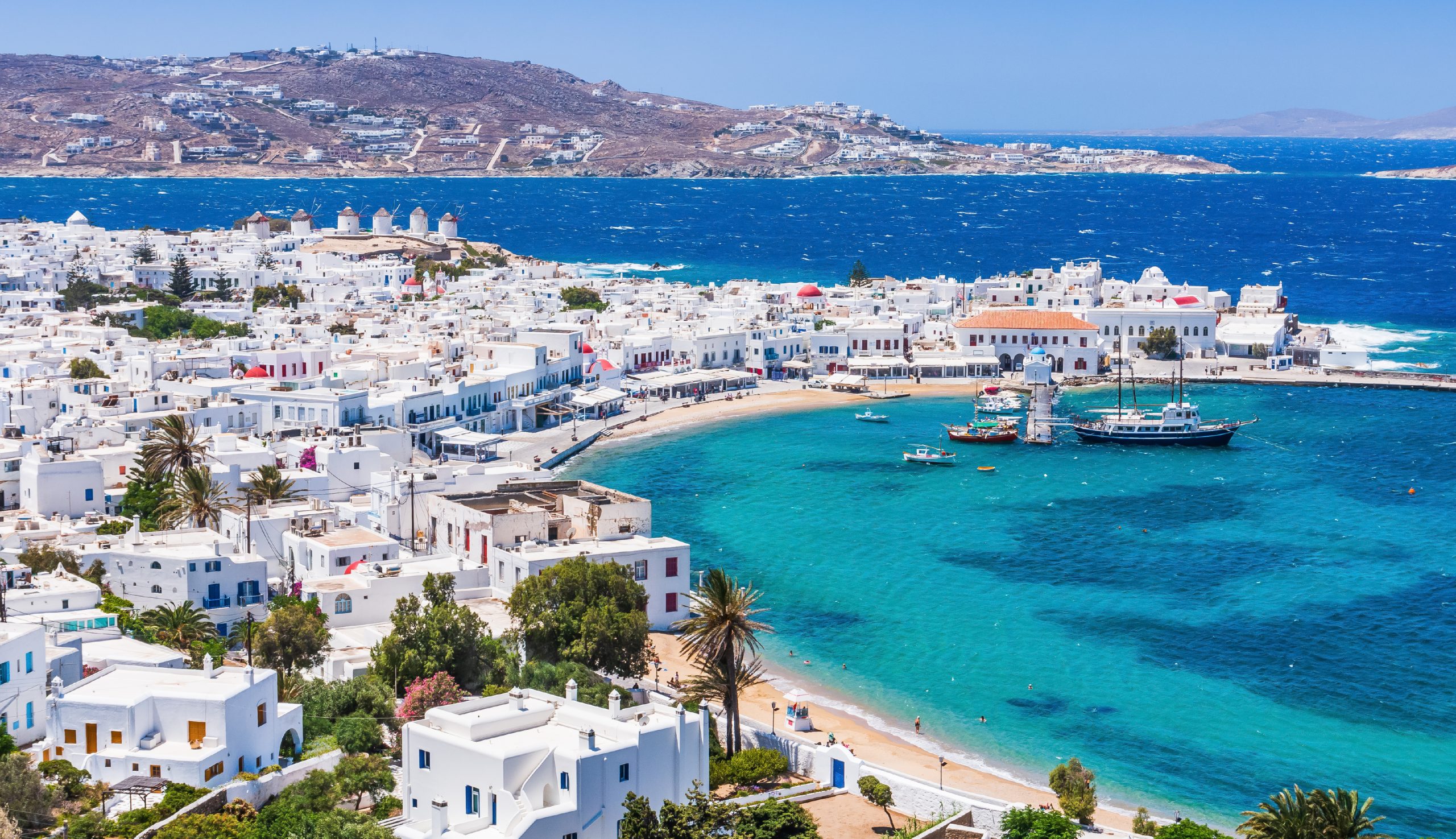Aegean coastline seen from a clifftop village
