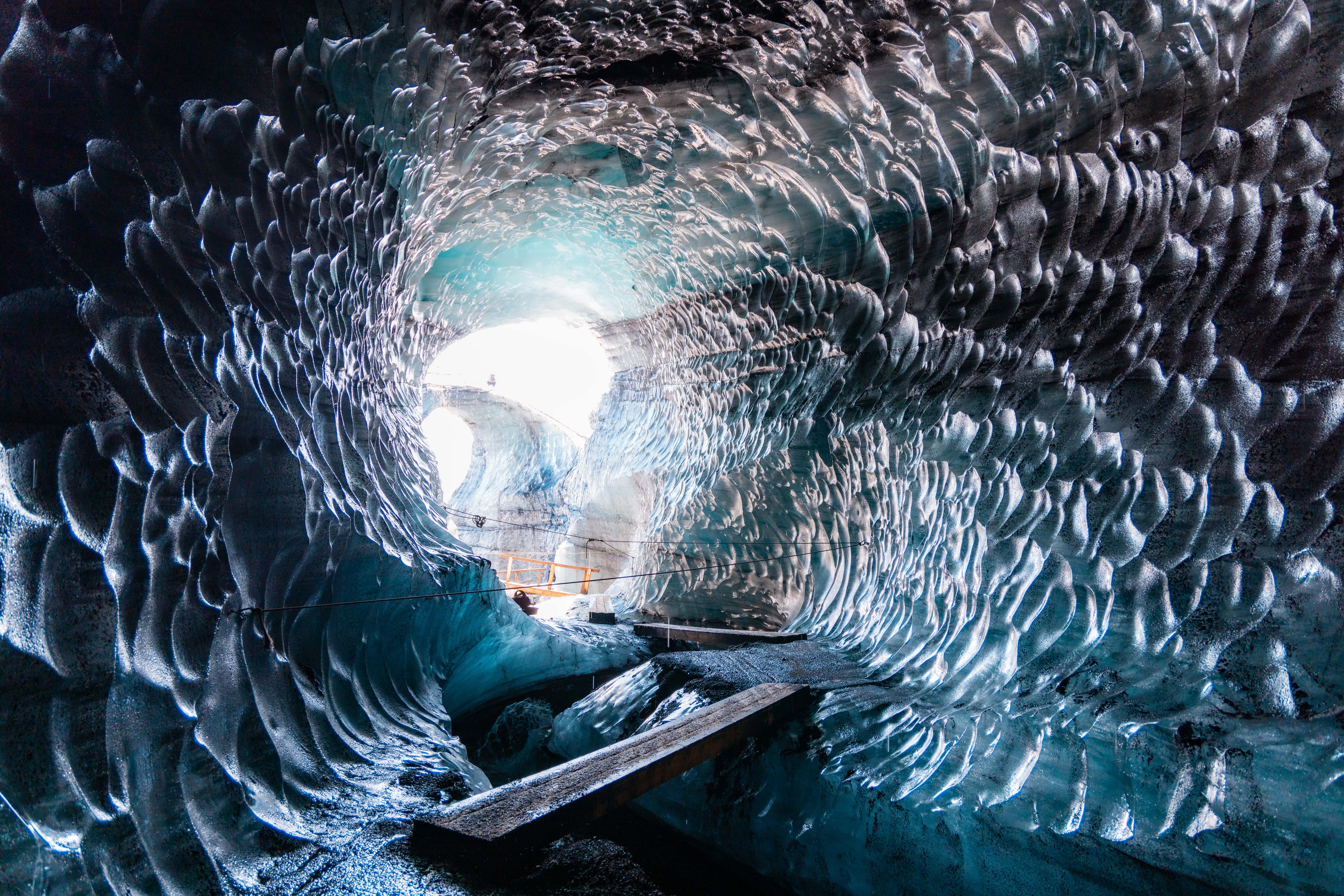 Blue ice chamber inside the Katla ice cave